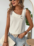 Sleeveless top with diagonal collar