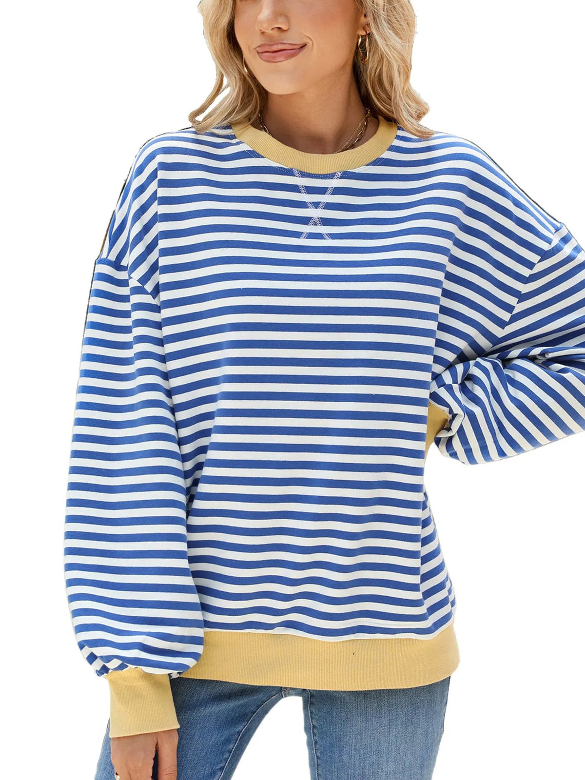 Striped Crew Neck Long Sleeve Sweatshirt