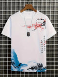 Herren T-shirt Blumen Und Wellen Design
