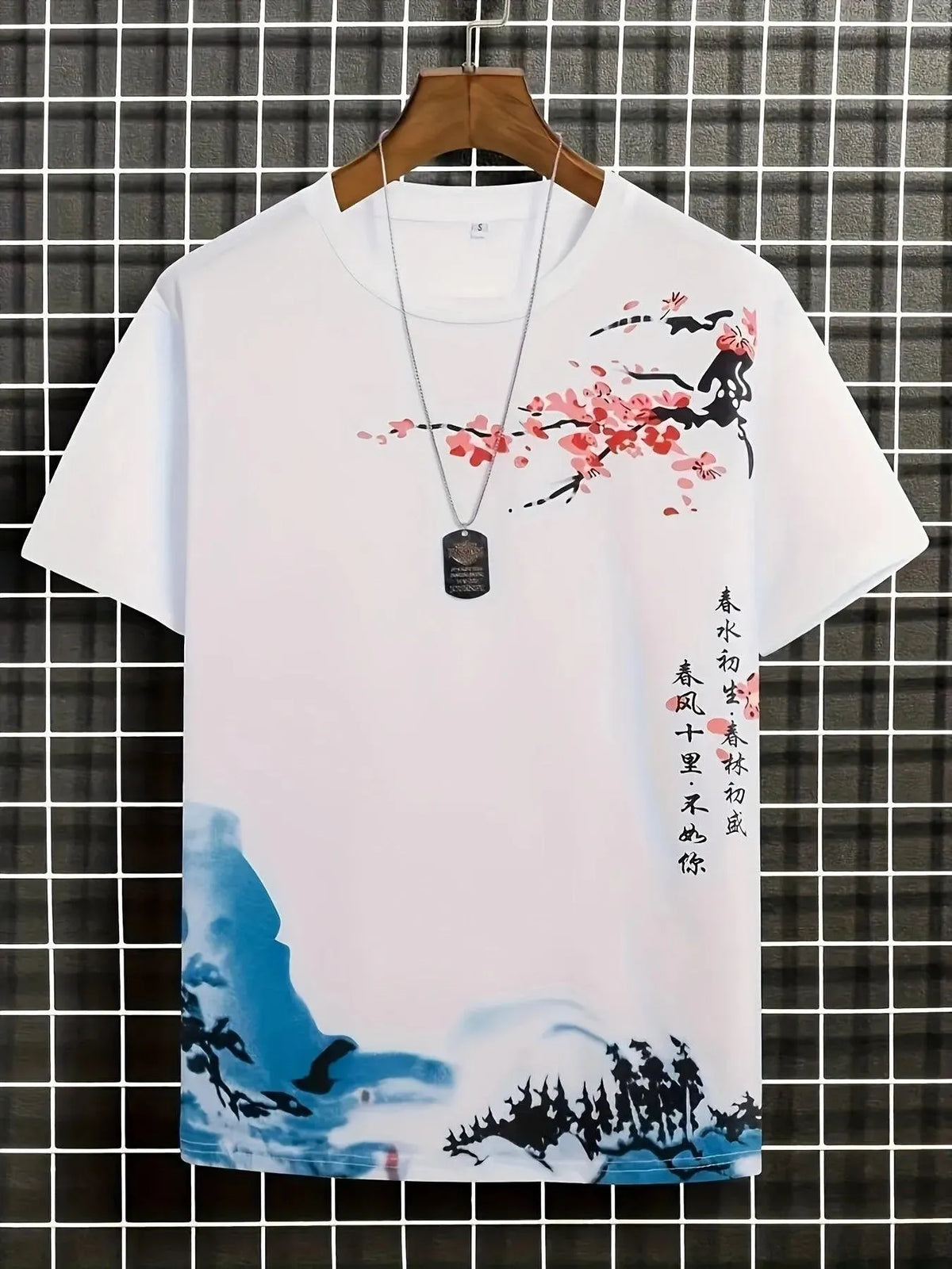 Herren T-shirt Blumen Und Wellen Design