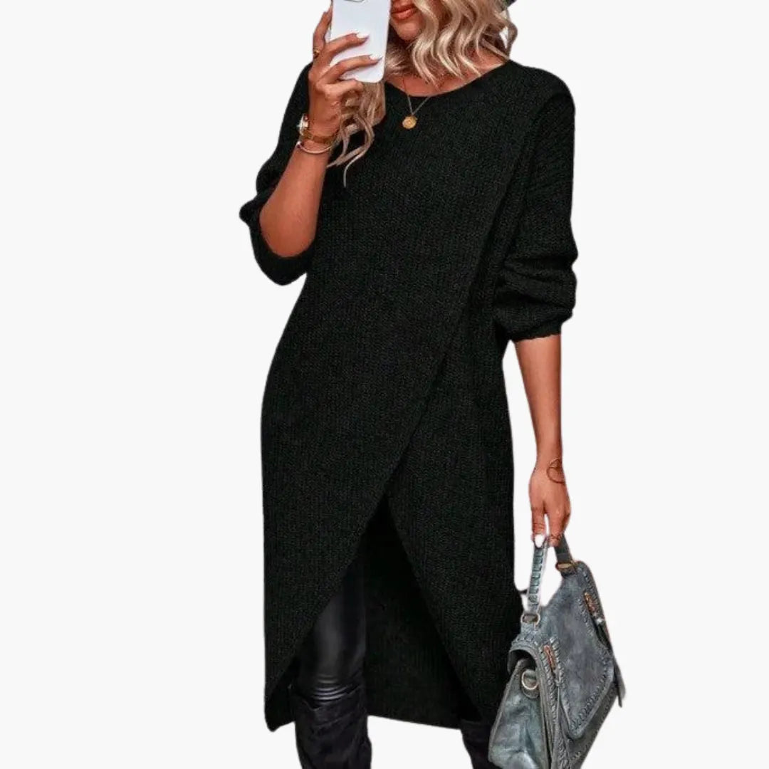 Womenâ€™s Sweater Dress with Long Sleeves and Asymmetrical Hem