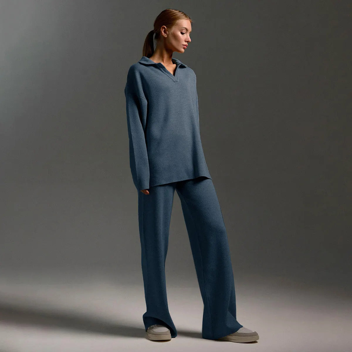Sandy | Lounge Set with Wide Pants and Polo Sweater