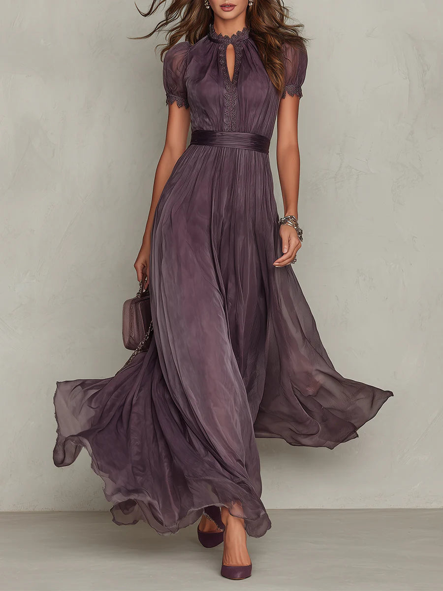 Dames Maxi Jurk met Kanten Detail en Geraffineerde Taille