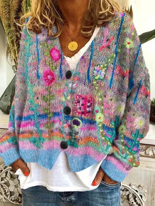 W&W - Retro-Cardigan fÃ¼r Damen - Bedruckter Stil