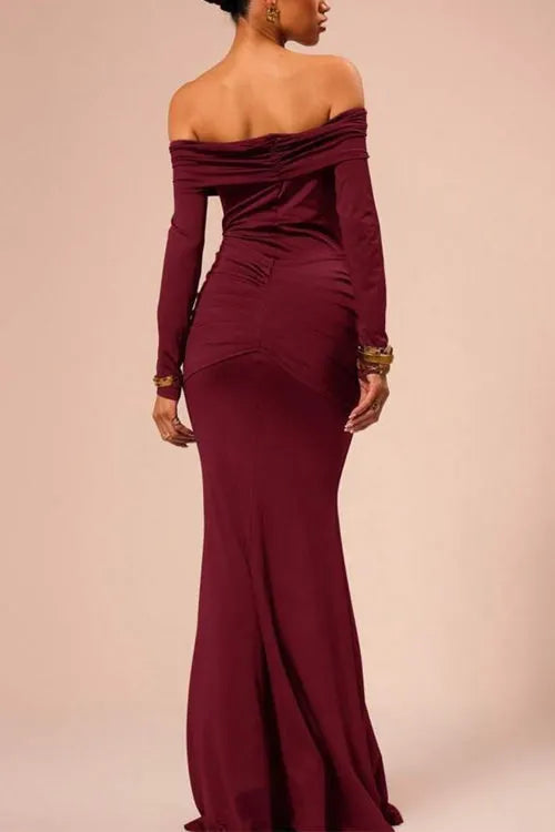 Off Shoulder Knot Front Bodycon Maxi Party Dress