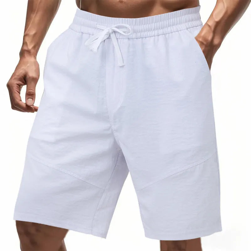 Herren nan knielange Leinenmix-Shorts mit elastischem Kordelzugbund und seitlichen Schubtaschen