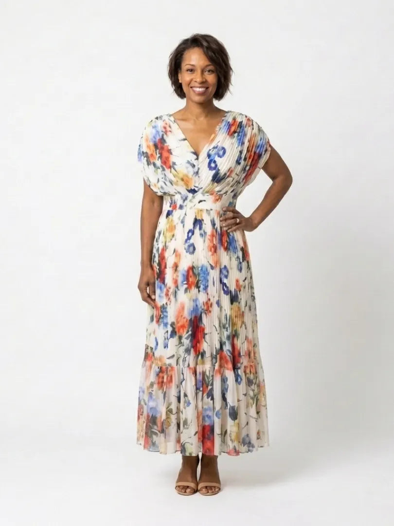 Savannah | Short Sleeve Pleated Floral Midi Dress
