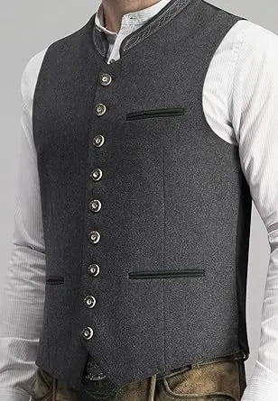 Herren Trachtenweste Weste Grau Klassisch Elegant
