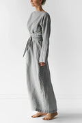 - Leinen Wickel Maxikleid