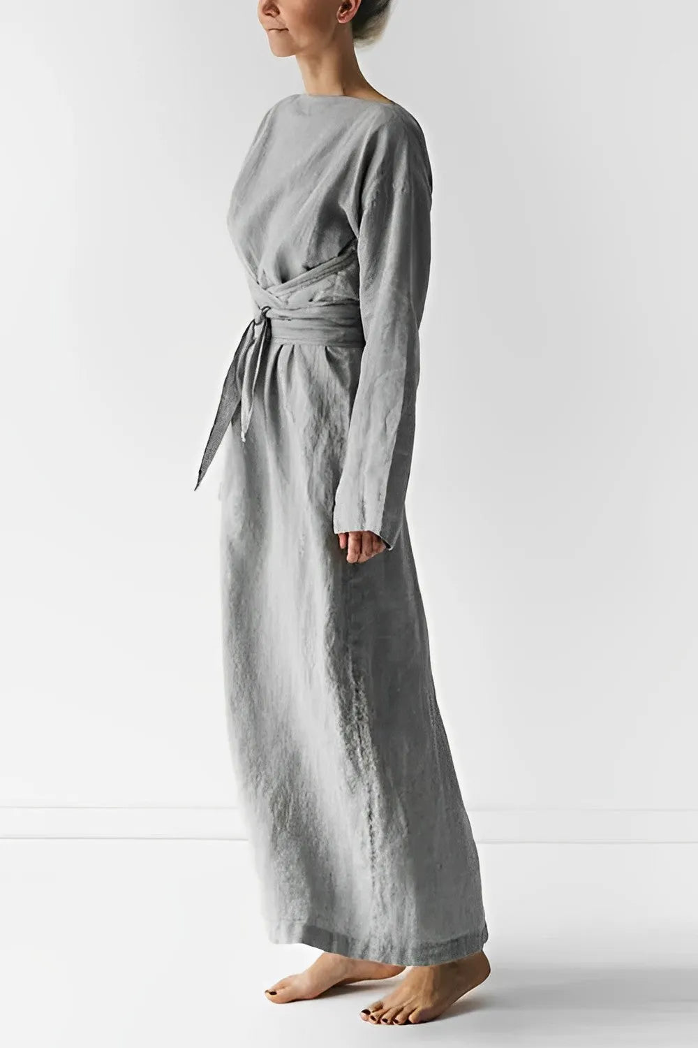 - Leinen Wickel Maxikleid