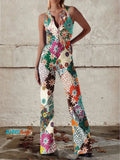 Floral Gespalten Denim Jumpsuit