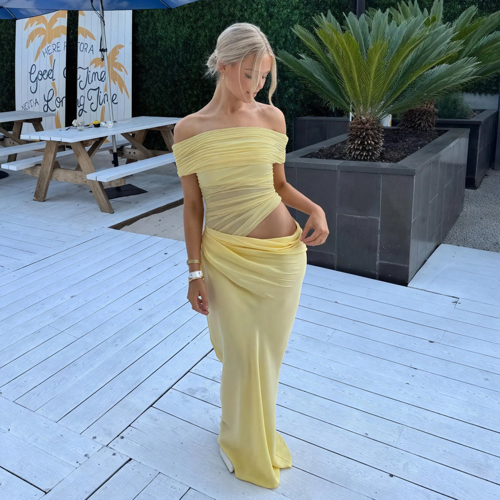 Schulterfreies Maxikleid – Eleganter Taillenausschnitt