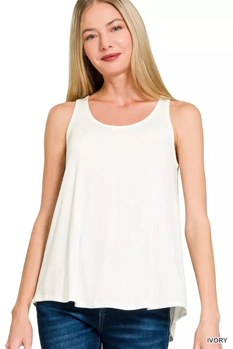 Zenana Flowy Hem Rayon Sleeveless Tank Top