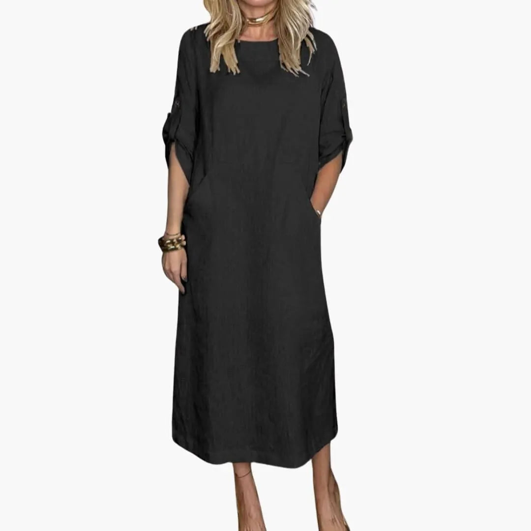 Women's Shift Dress with V-Neck and Pockets for Casual Summer Wear