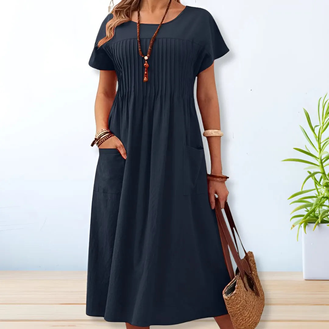 Elegantes Damen Kleid Für Den Sommer – Lässiges Mittellanges Kleid Mit Praktischen Taschen