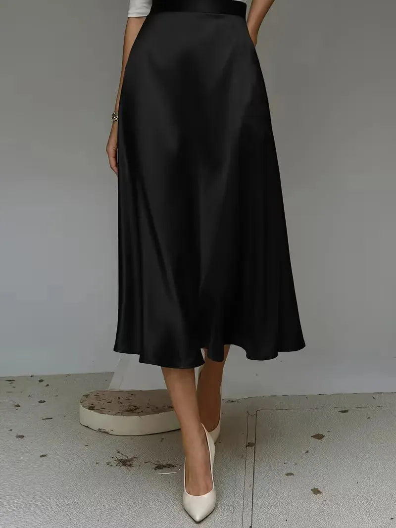 Satin Skirt for Women with High Waist and Midi Length