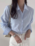 Blusa Feminina Manga Longa Modelo Camisa Azul