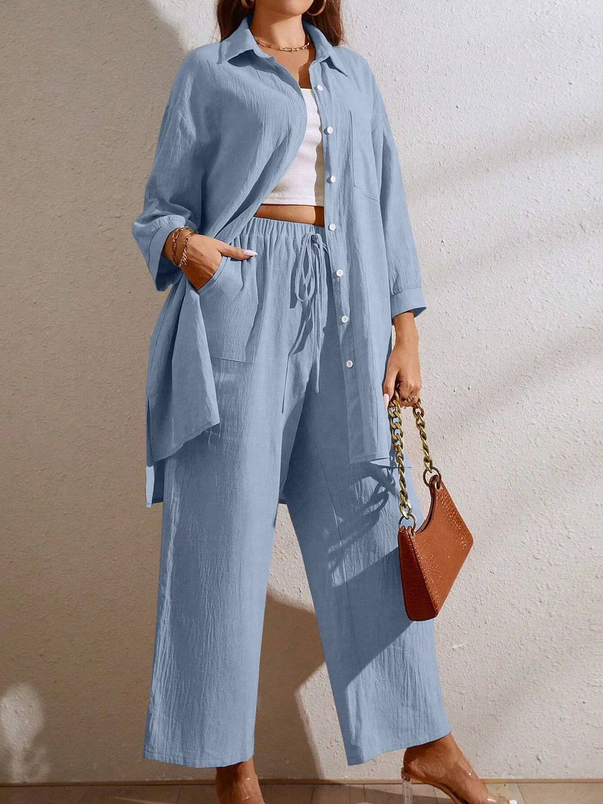 Conjunto Feminino Klycia CalÃ§a Pantacourt Azul