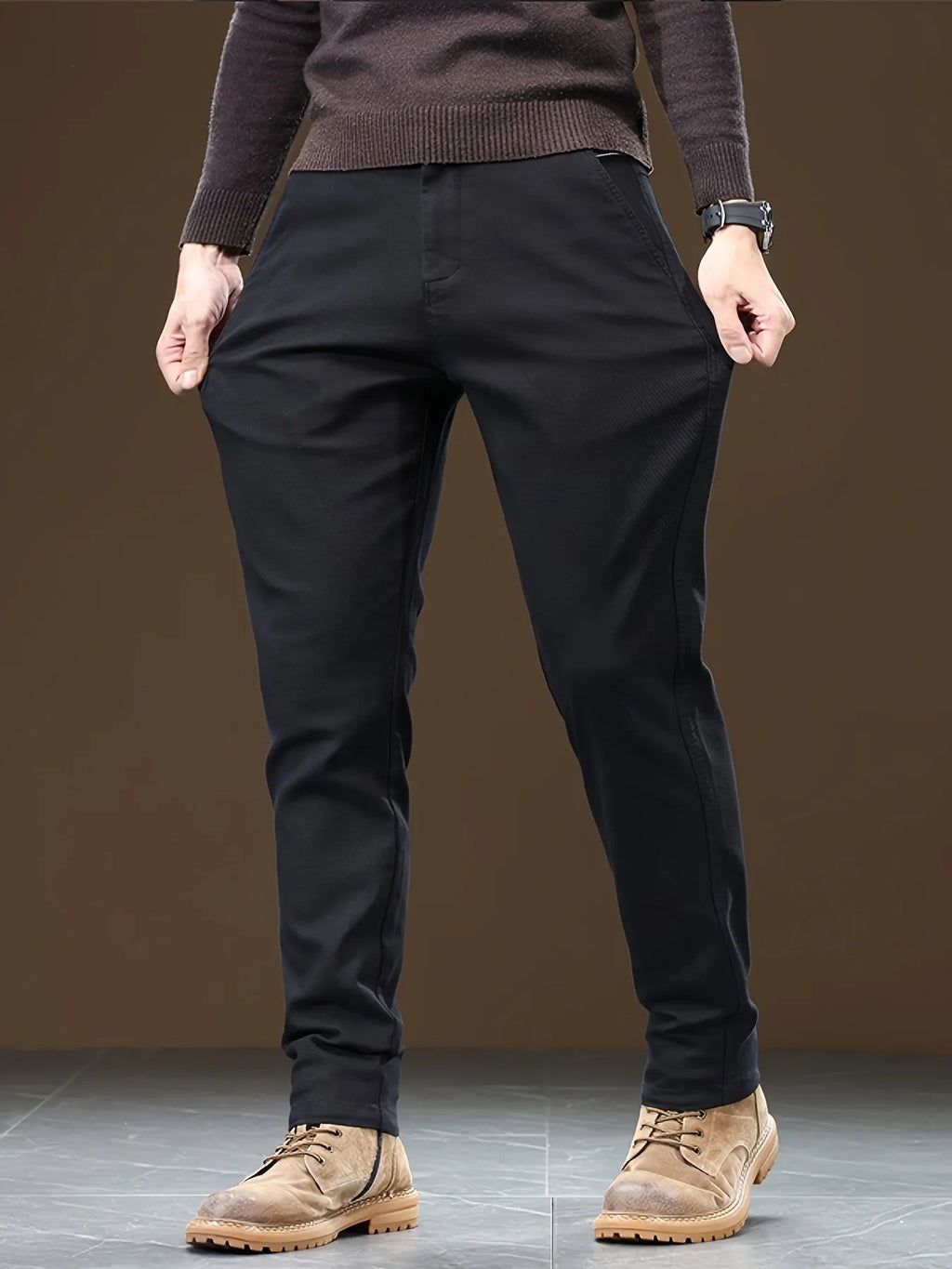 Baumwoll Herren Chino Hose, Reguläre Passform, Dehnbarem Stoff