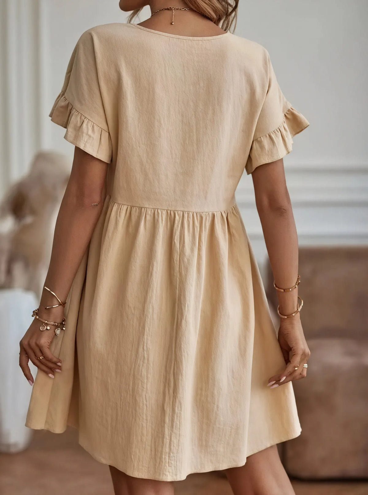 A-Linien Kleid mit Rüschenärmeln und Taillierung