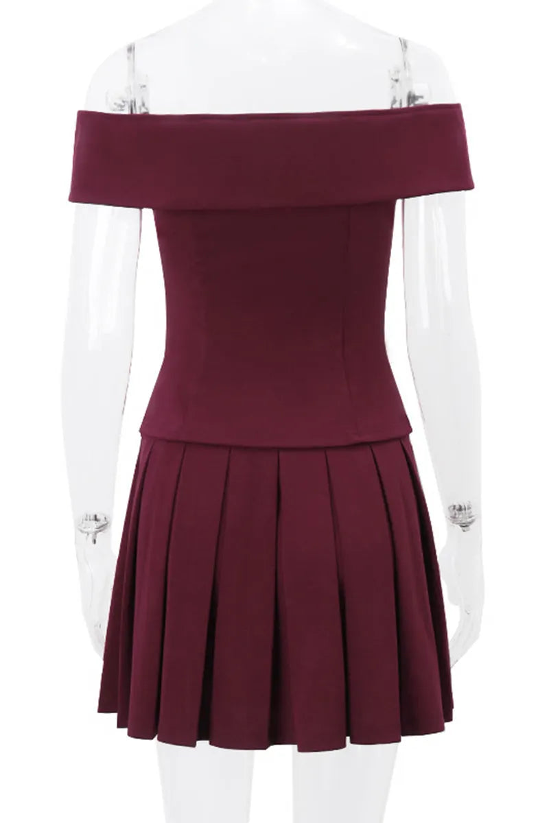Sexy Celebrities Solid Buckle Backless Pleated Off the Shoulder Two Pieces