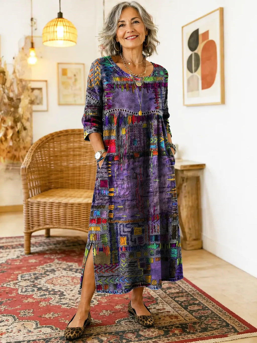 Women's Ethnic Patchwork Printed Dress