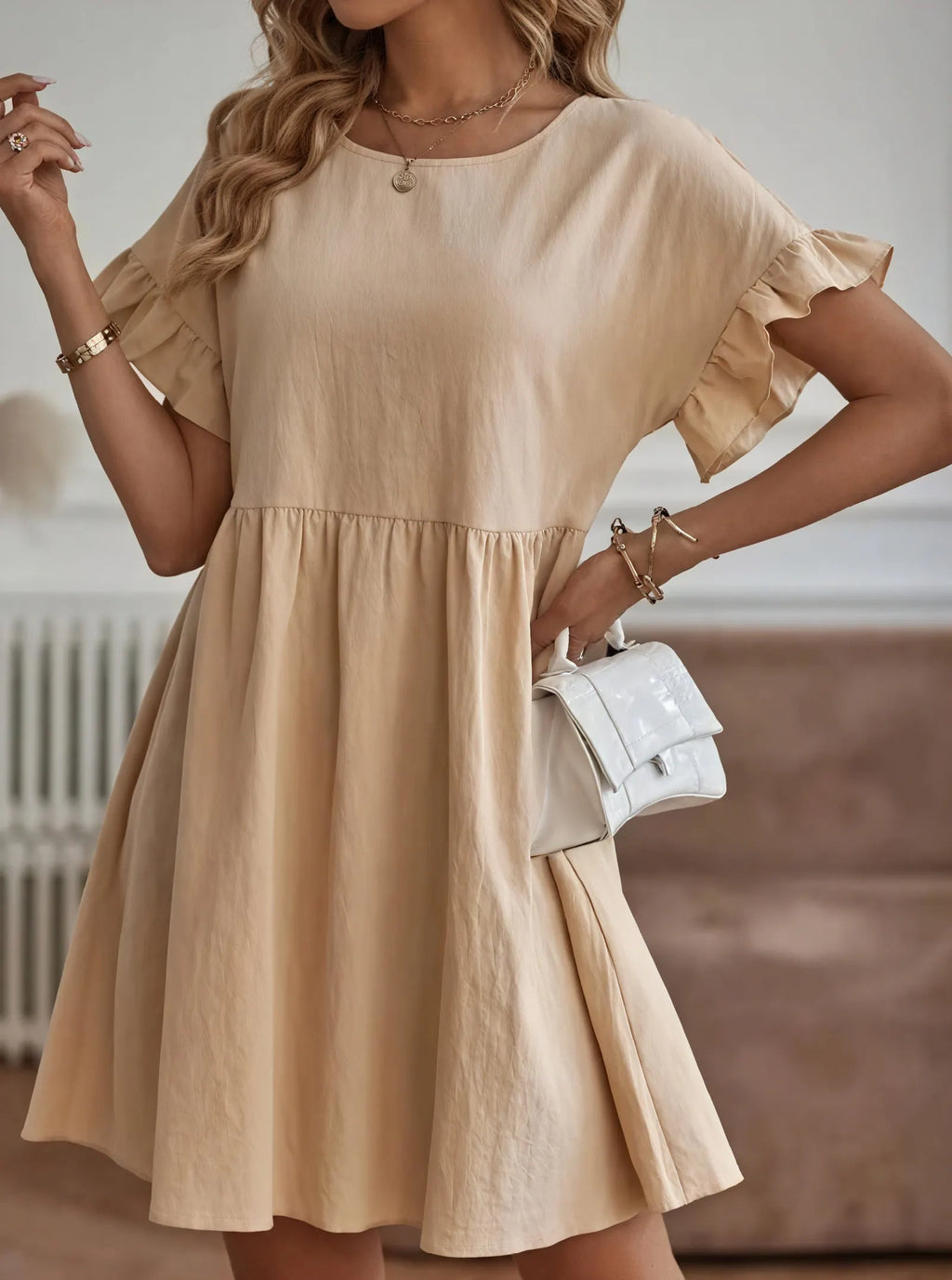 A-Linien Kleid mit Rüschenärmeln und Taillierung