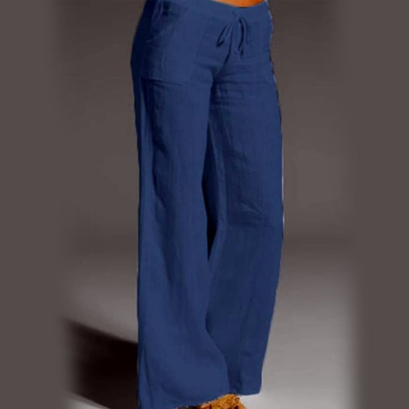 Women's Casual Solid Color Cotton Wide-Leg Pants