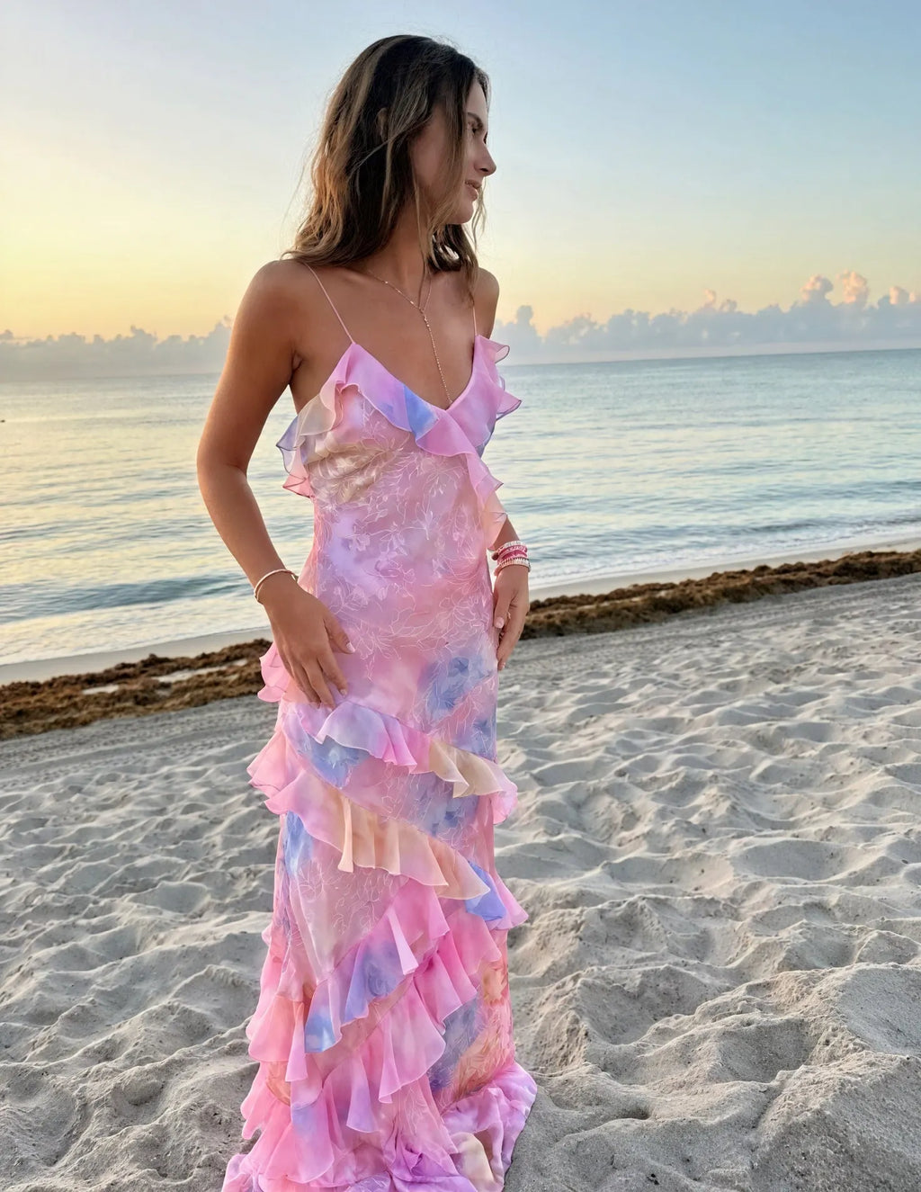 Blumen-Kleid mit Rüschen & Spaghetti-Trägern