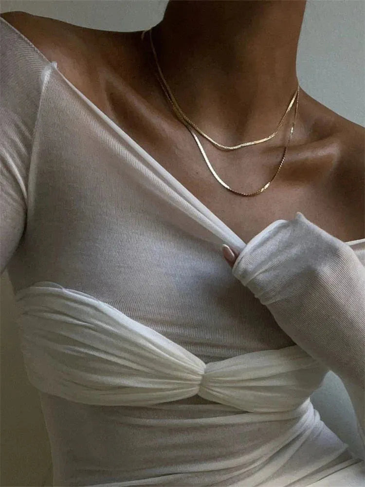 KENDRA | Transparante Mesh Top Voor Dames Met Twistdetail – Verfijnd, Verleidelijk, Trendy