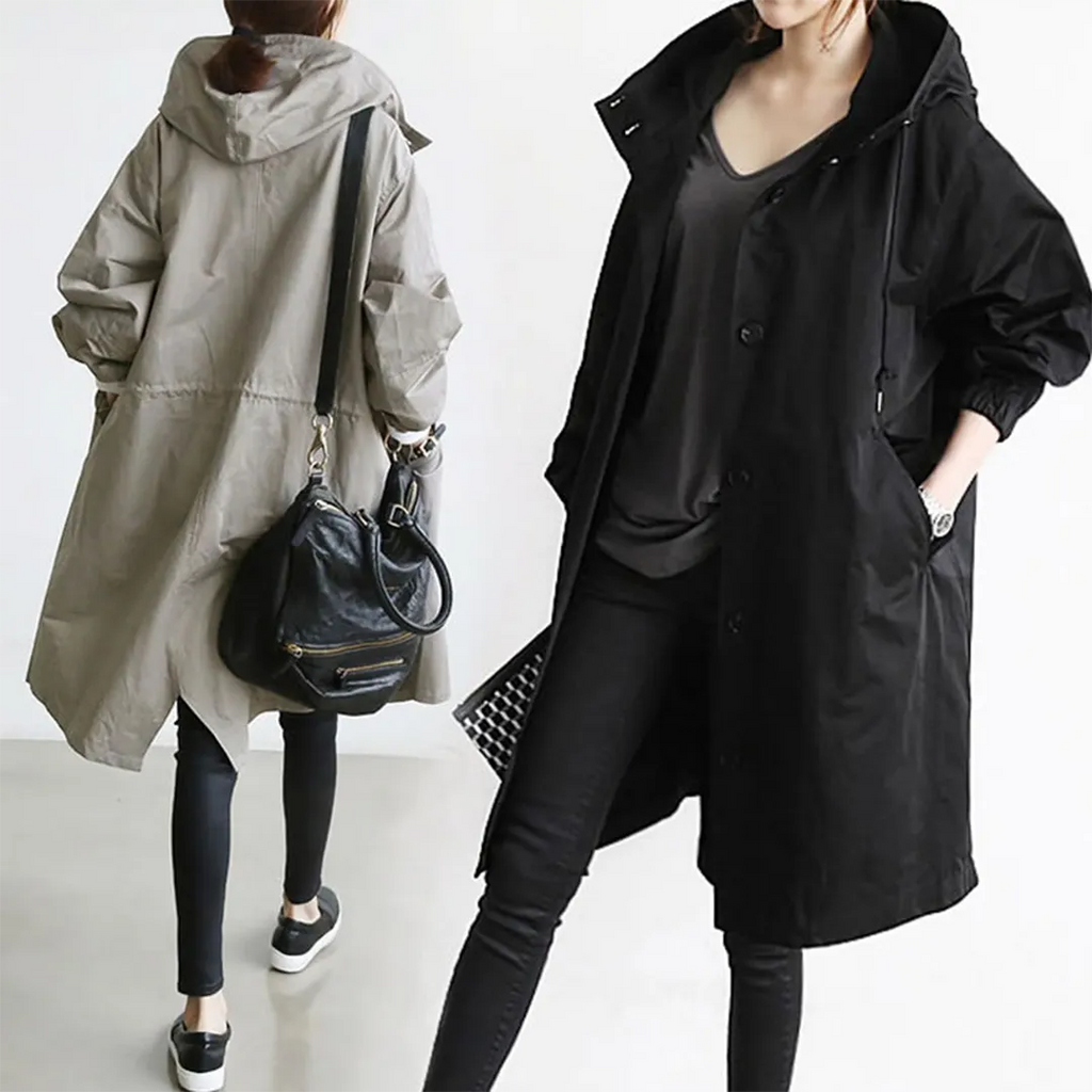 Women’s Long Casual Coat with Stand-Up Collar