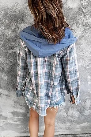 Hoodie - Loose Fit - Kordelzug - Button Up Shirt - Damenbekleidung