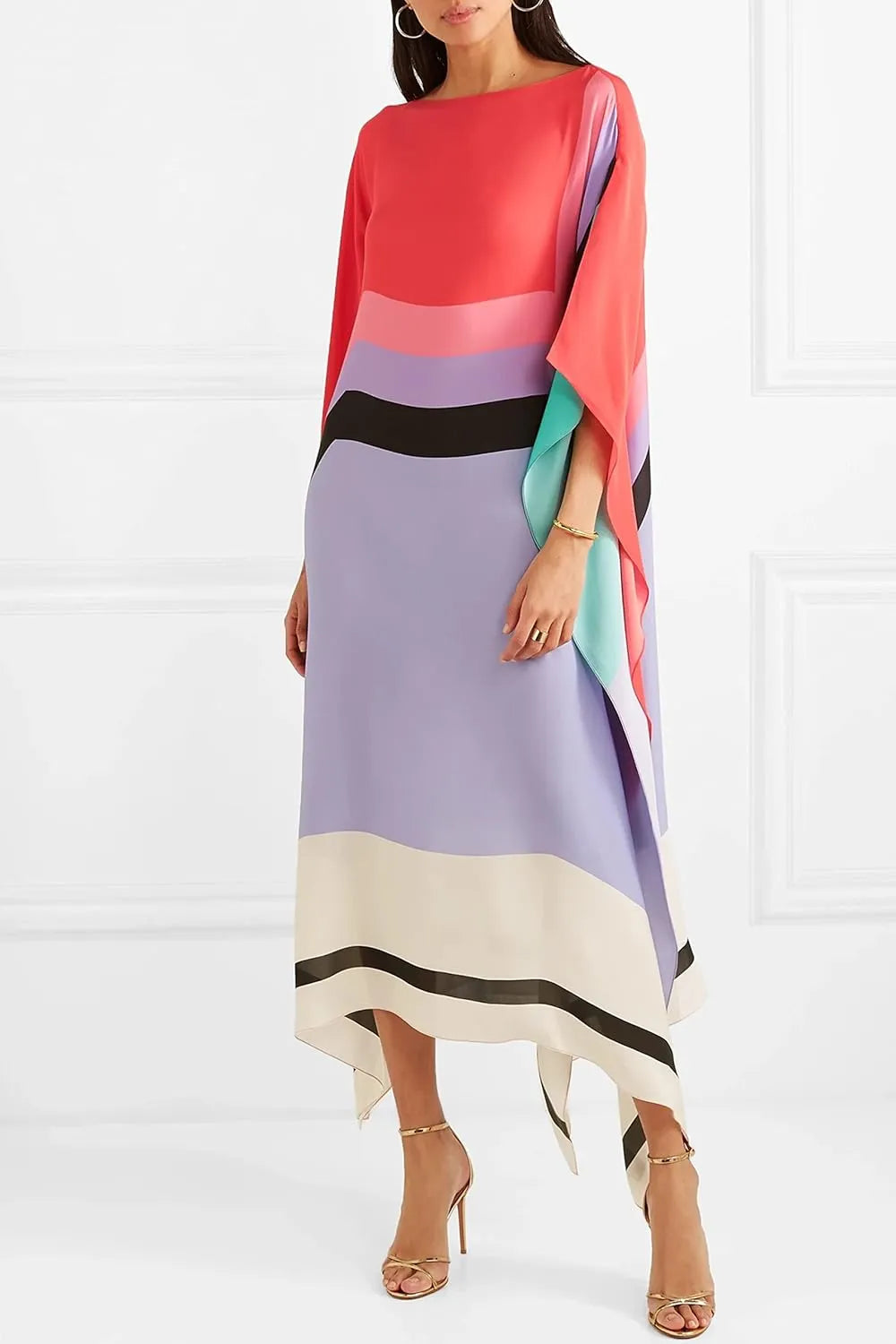 Fließendes Kleid mit Farbblock-Design