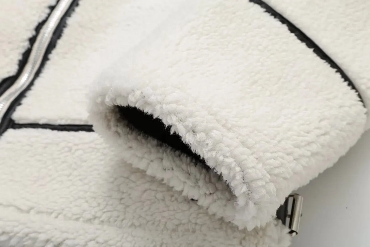 ELIN | Wollen Teddy Jas Voor Dames Met Leren Details â€“ Warm, Stoer & Ideaal Voor Koude Dagen
