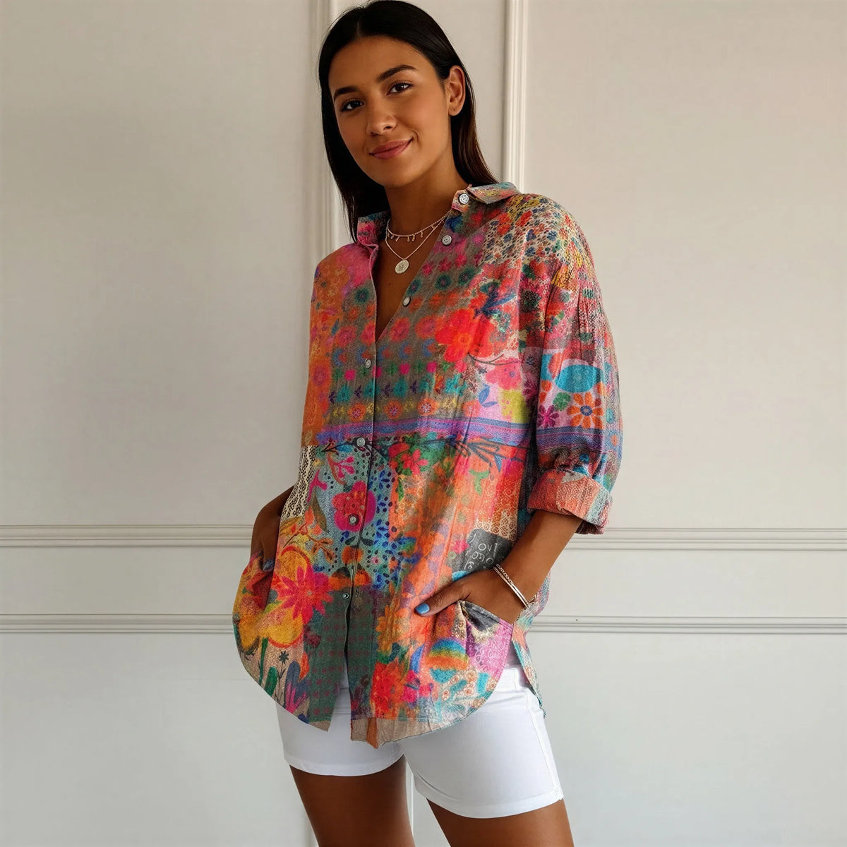 Blumenbluse | Patchwork-Design | Lässig