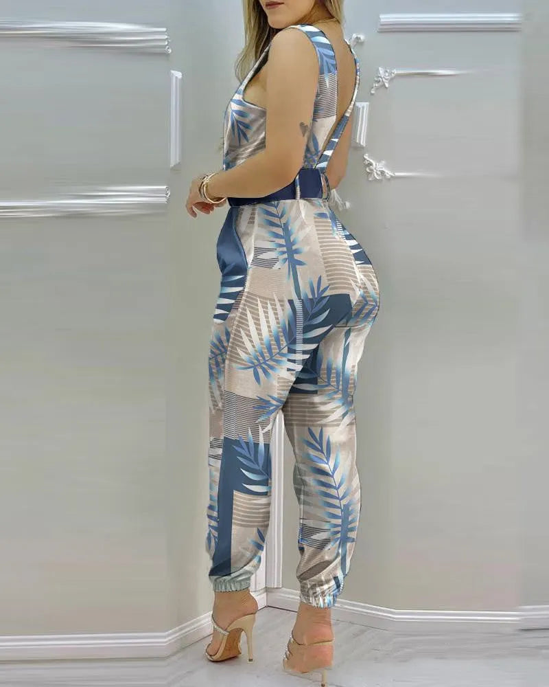 Printed jumpsuit with straps