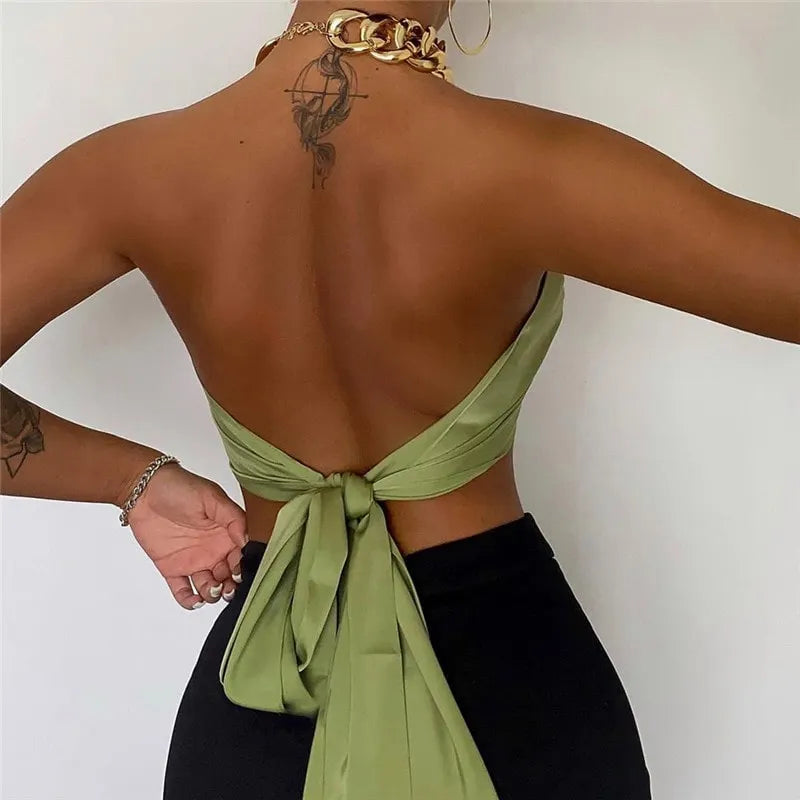 Chain Halter Neck Backless Top