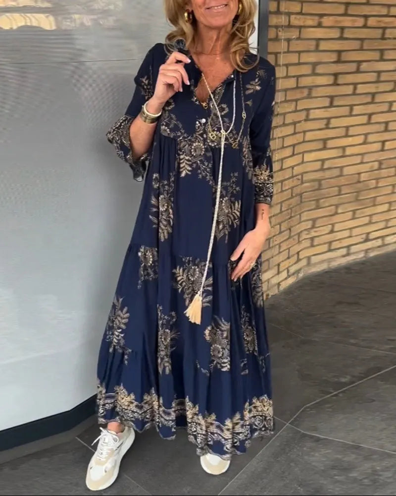 Nerea - Ny Vintage løs V-hals kjole