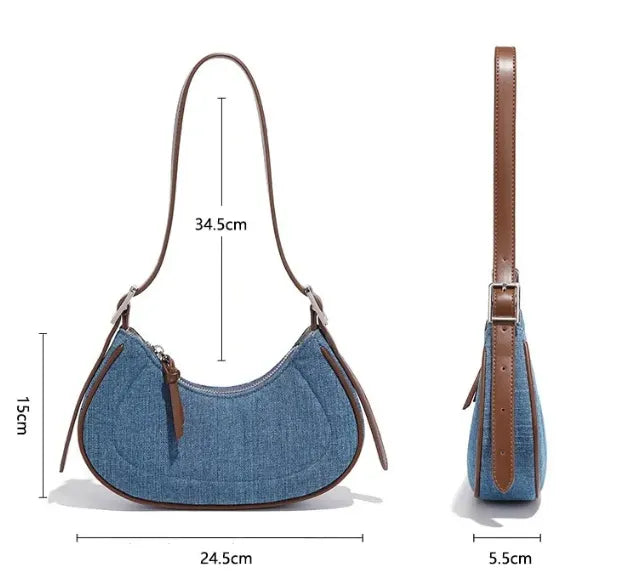 Ã‰LODIE | Denim Damesschoudertas met Halvemaanvorm â€“ Stoer, Stijlvol & Praktisch