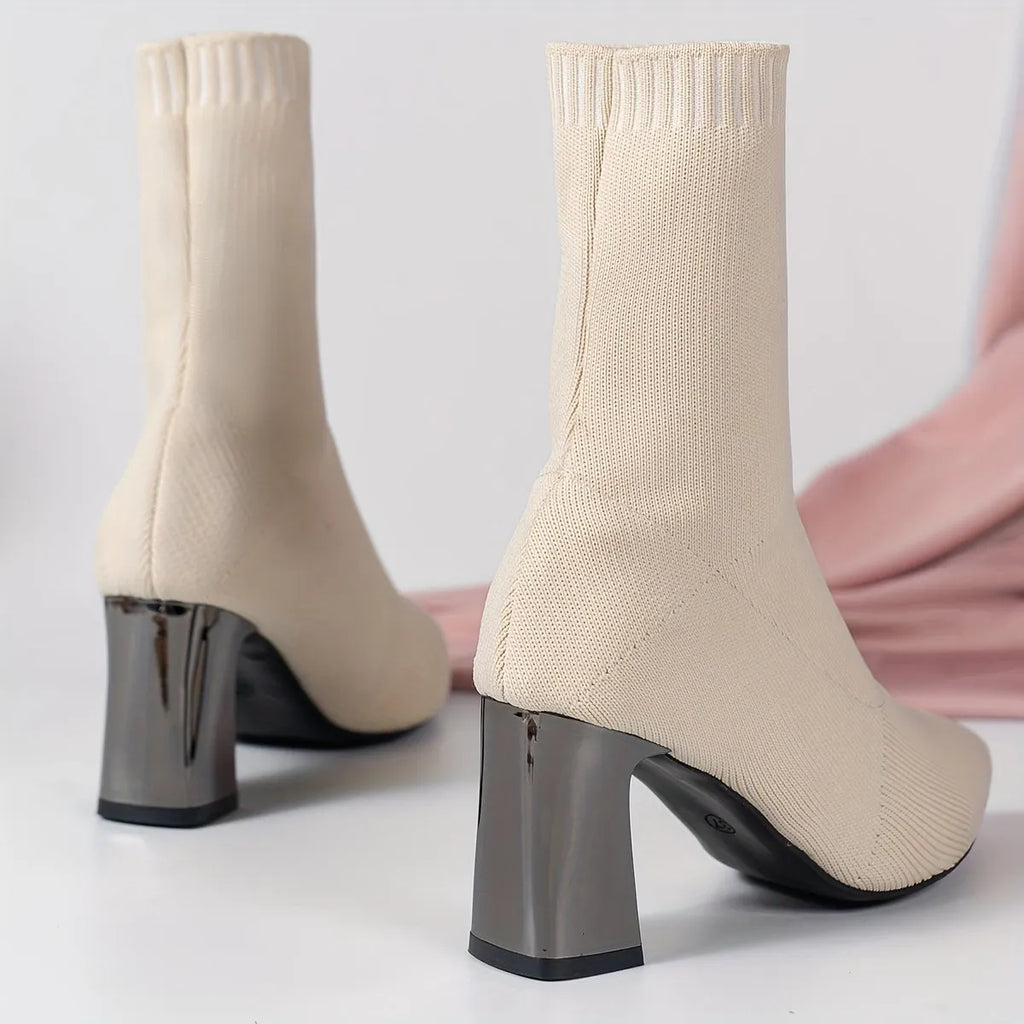 Elegante Strick-Ankle Boots mit Absatz