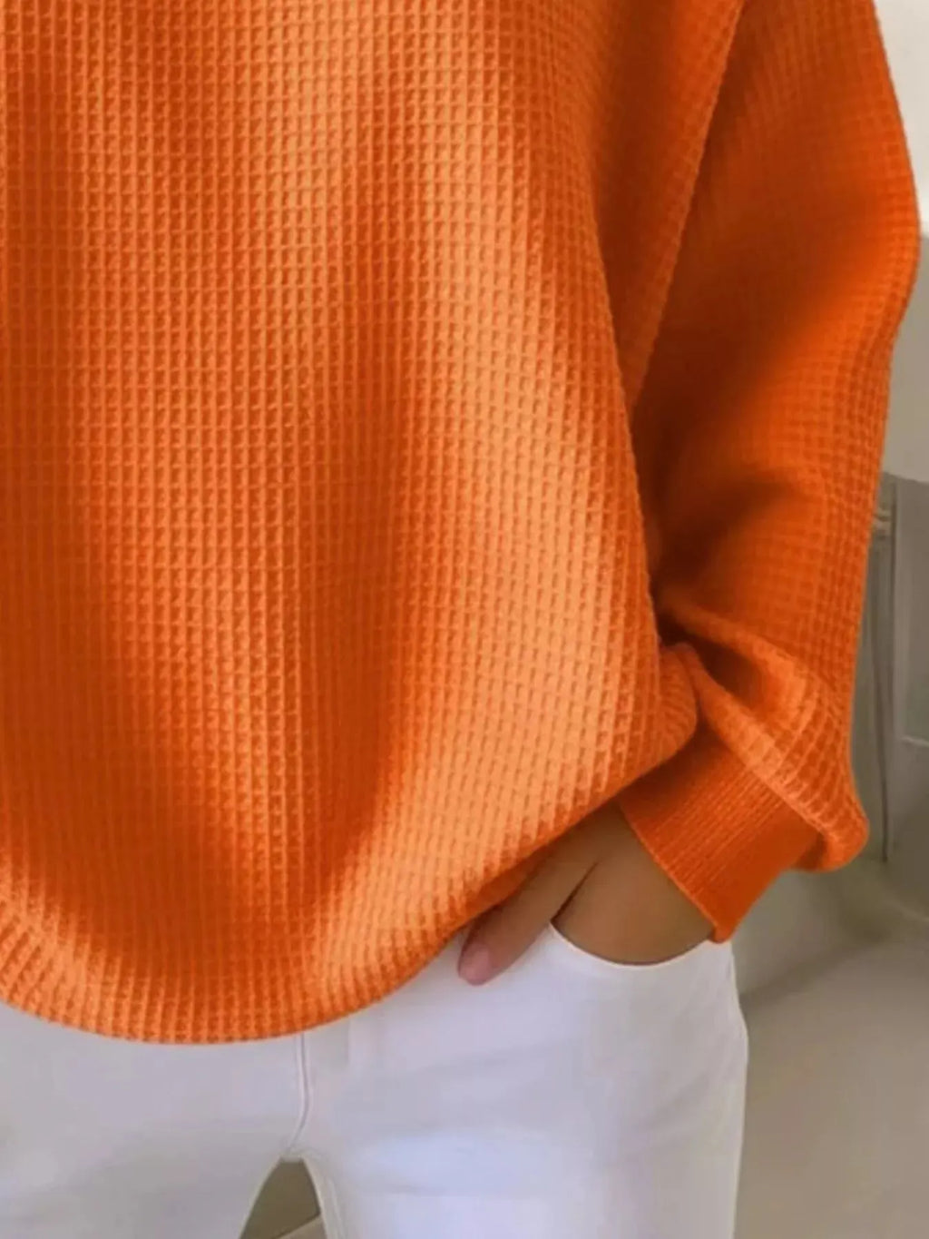 Full Size Casual Waffle Knit Button Detail Pullover Plus Size