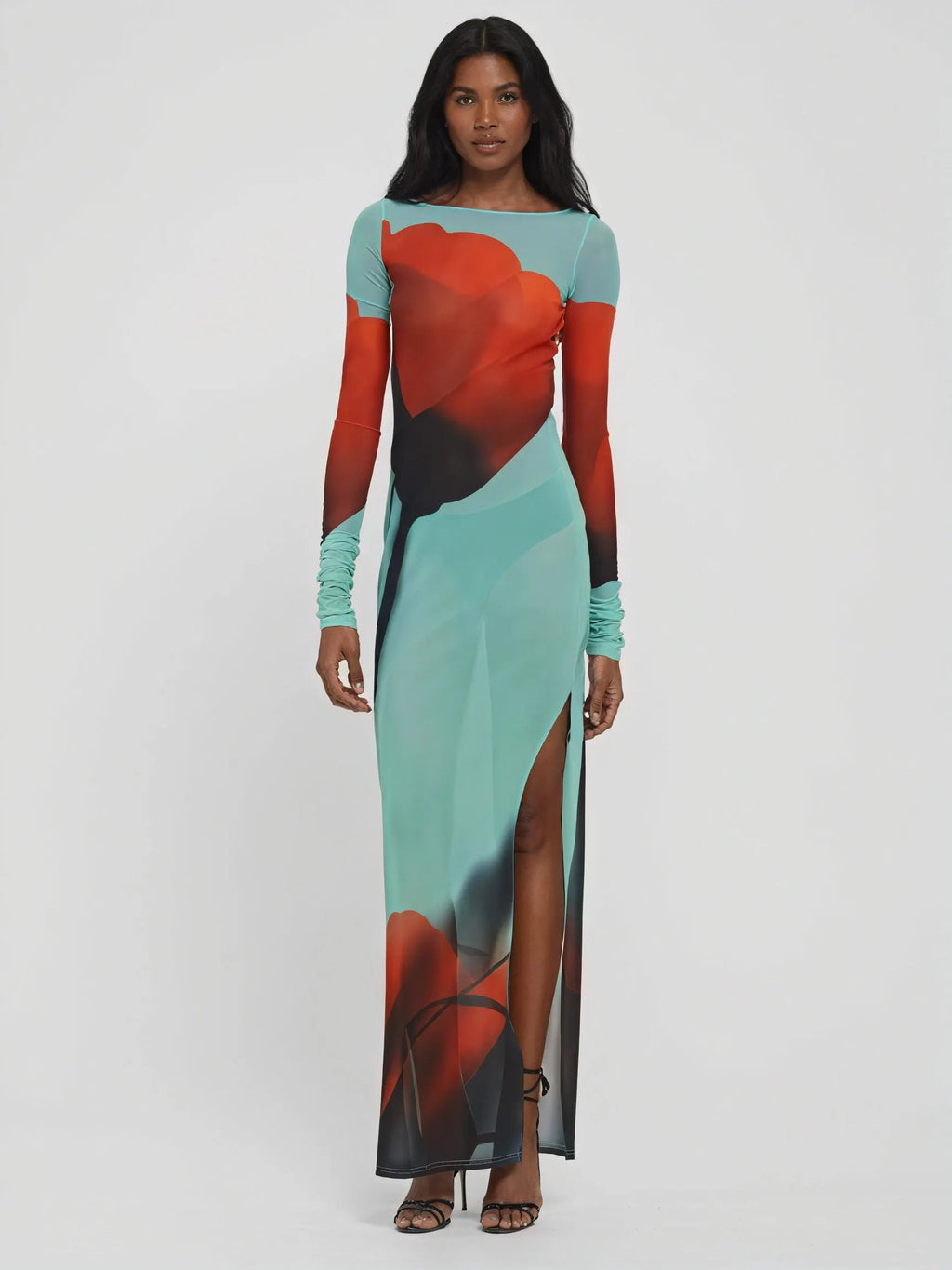 Buntes Langarm Maxikleid – Gemusterter Print