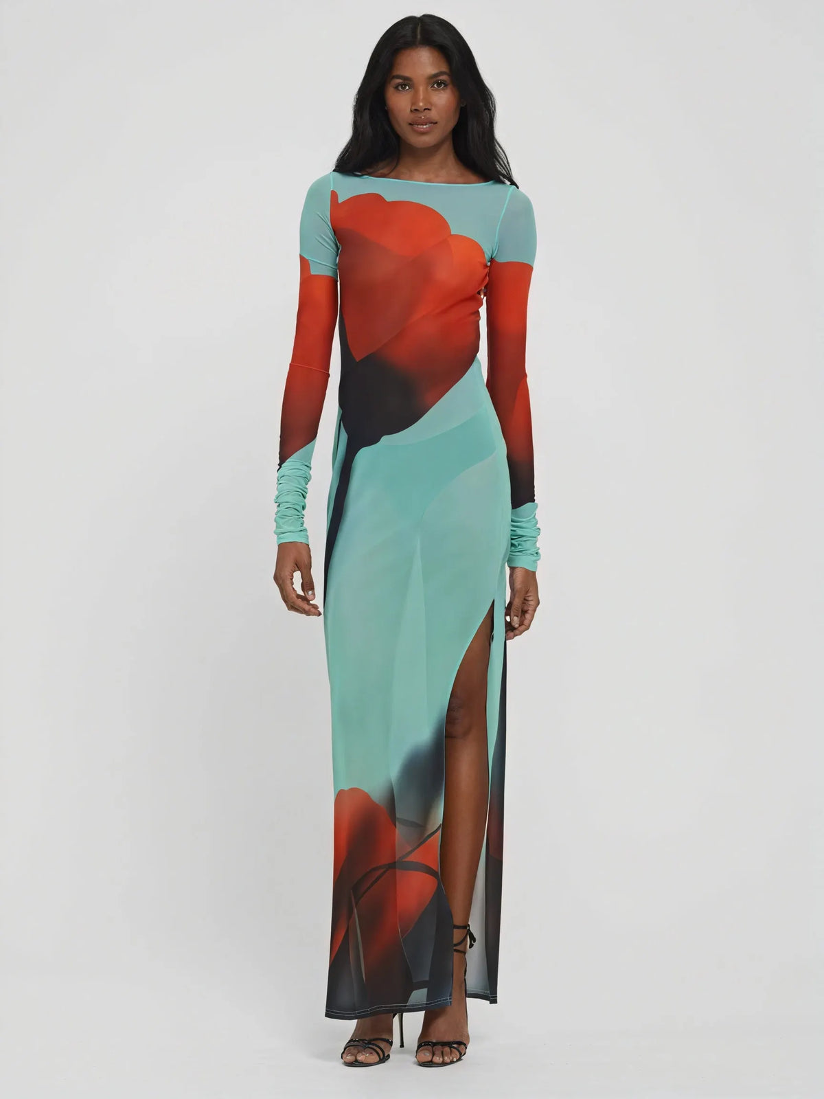 Buntes Langarm Maxikleid – Gemusterter Print