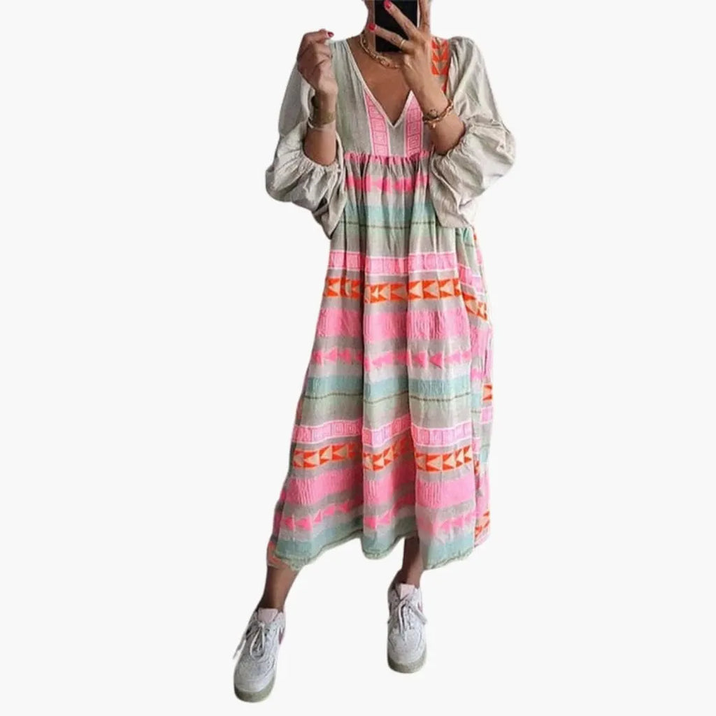 Womenâ€™s Sundress with V-Neck and Puff Sleeves