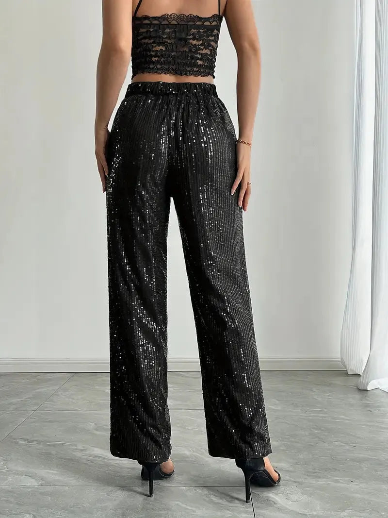 Damenweite Beinhose Festlich Pailletten Glamour