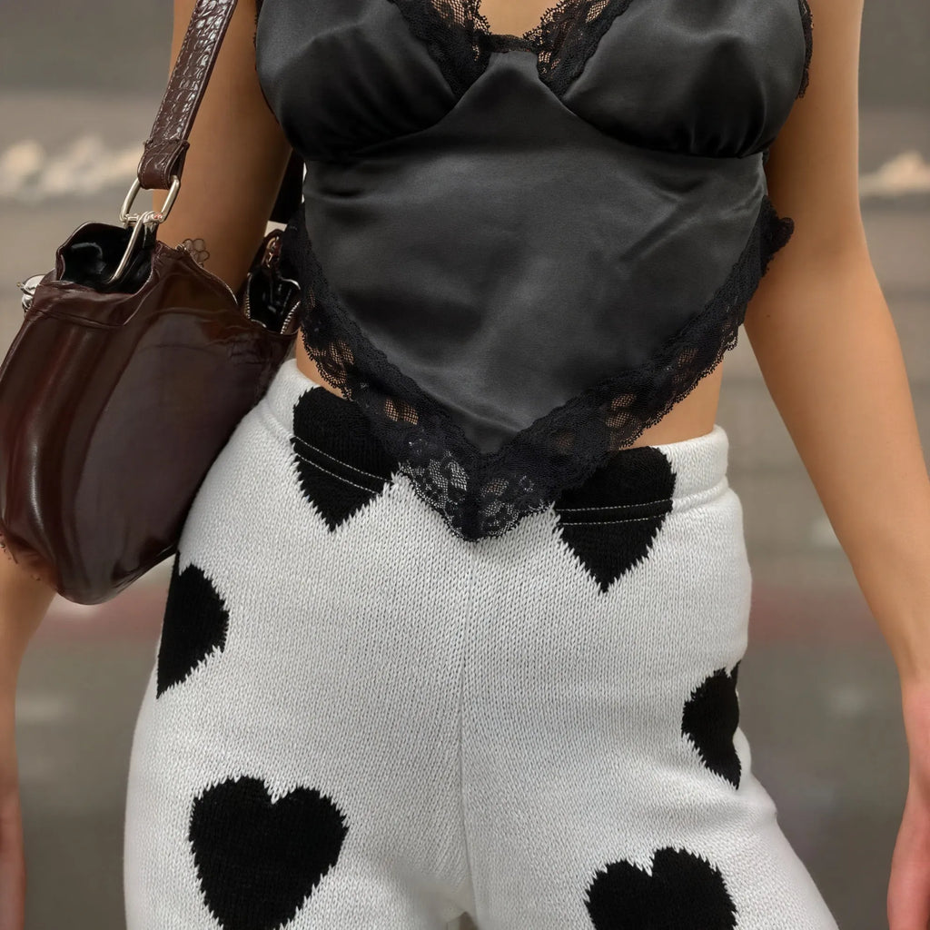 Knit Hose mit Herzmuster, Weites Bein