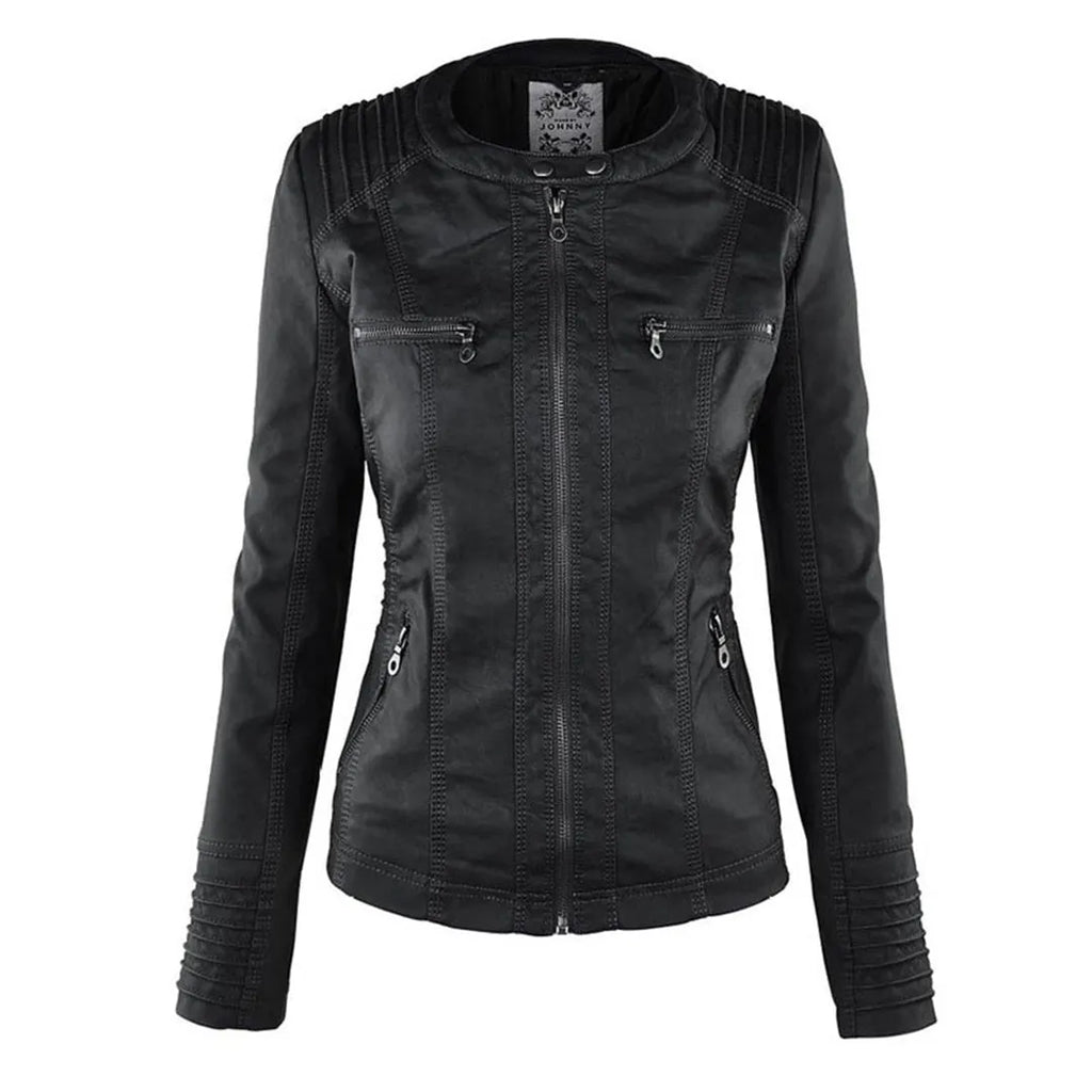 - Damen Lederjacke mit Kapuze
