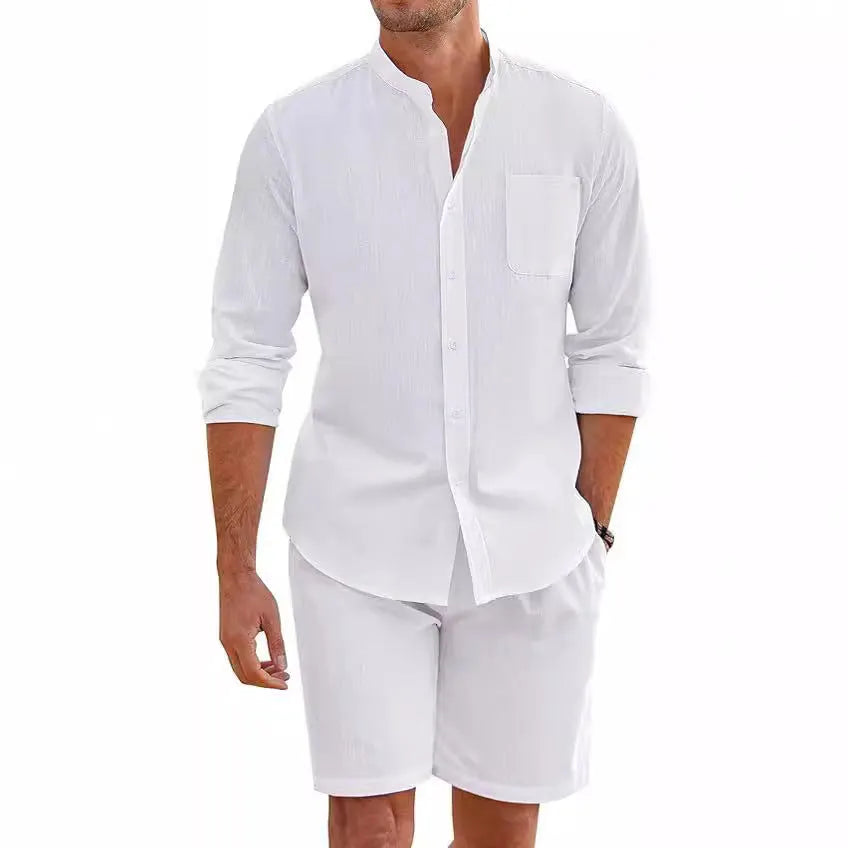 Herren Leichte und atmungsaktive Leinenhemden mit kurzer Hose