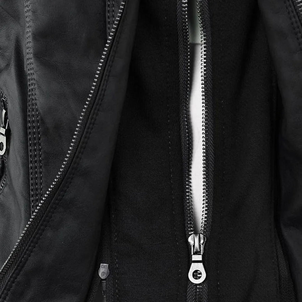 - Damen Lederjacke mit Kapuze