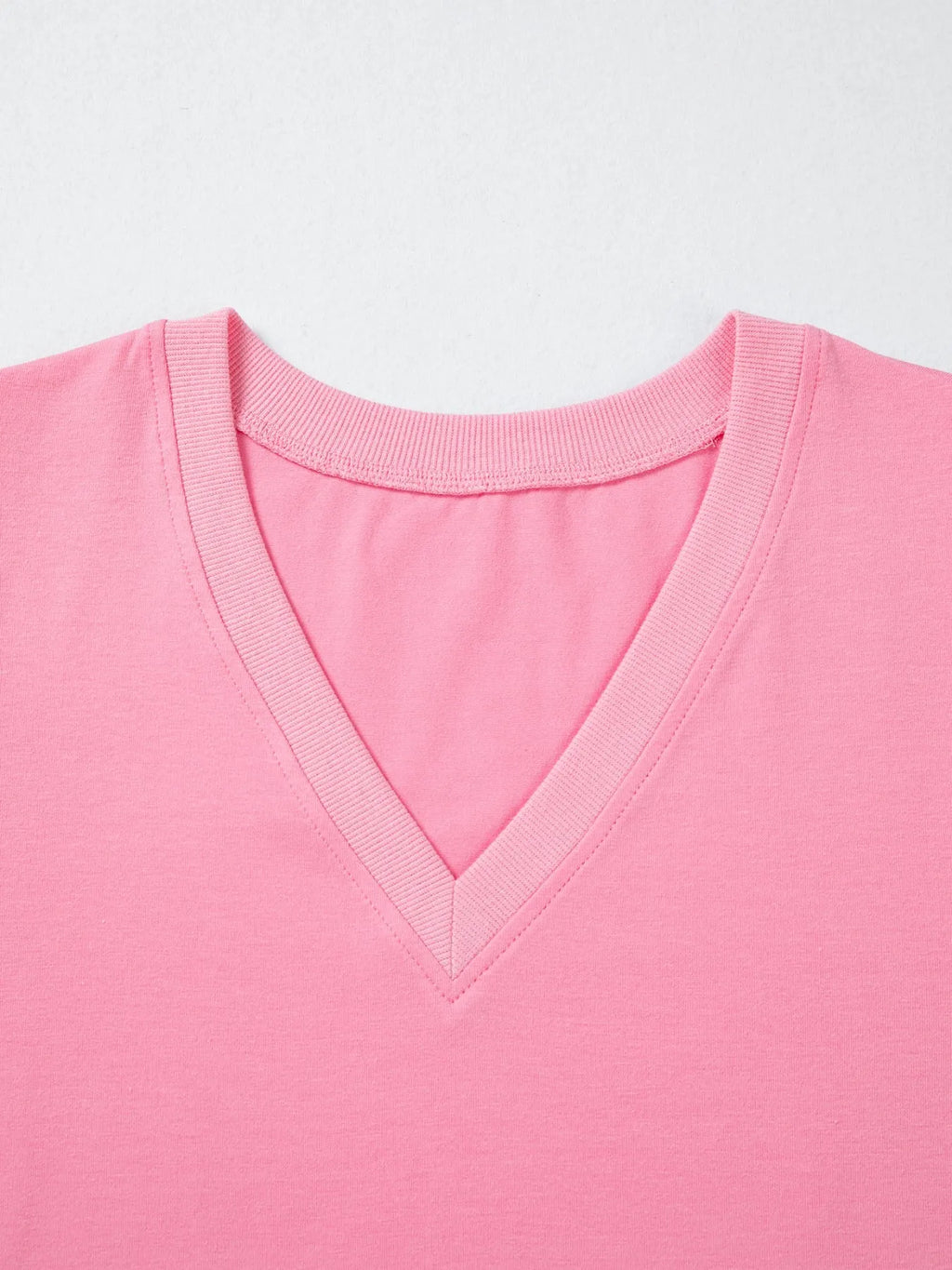 Solid Color V Neck Short Puff Sleeve Blouse